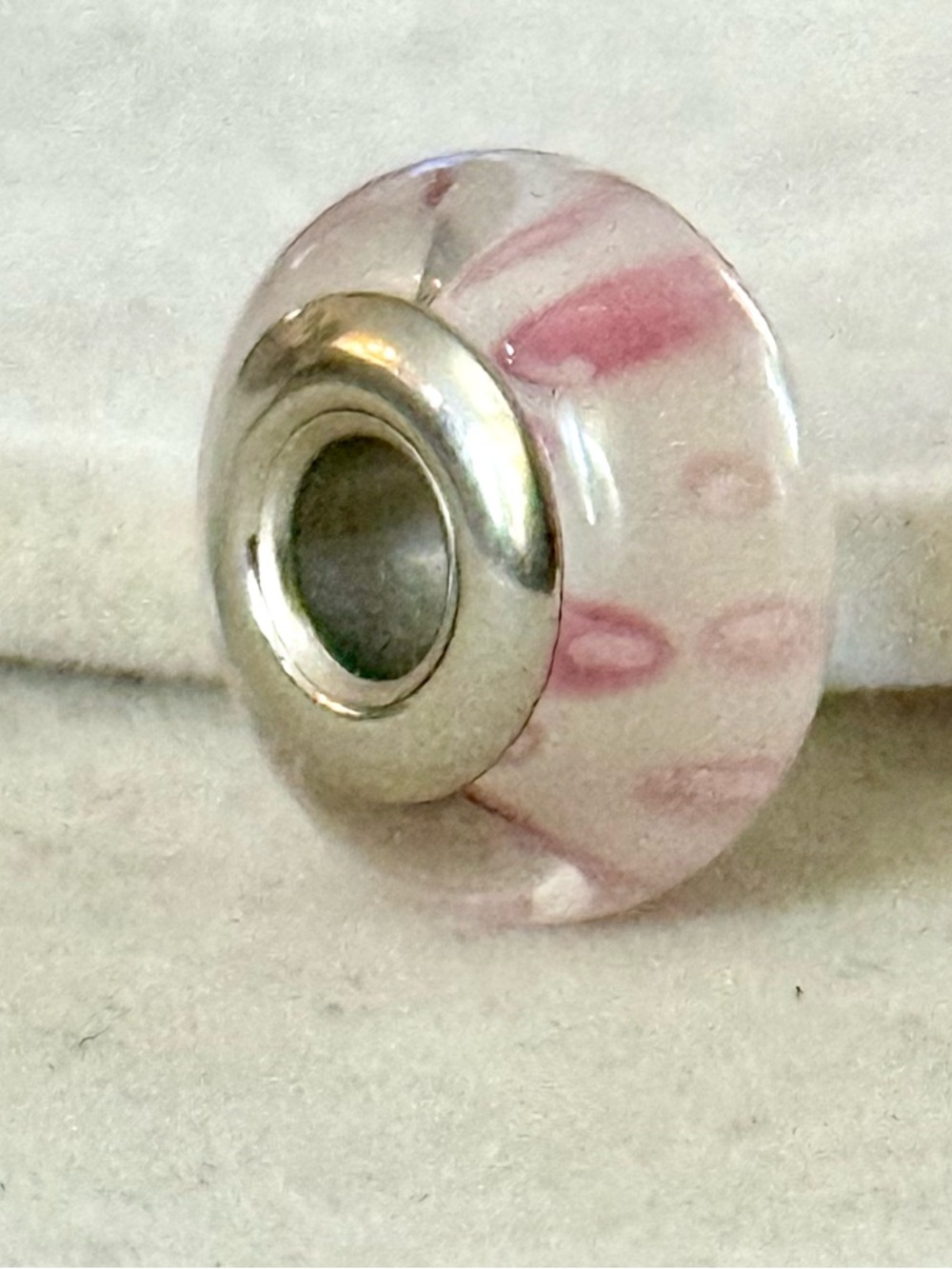 White and Pink details Murano Glass Charm fit Pandora bracelets